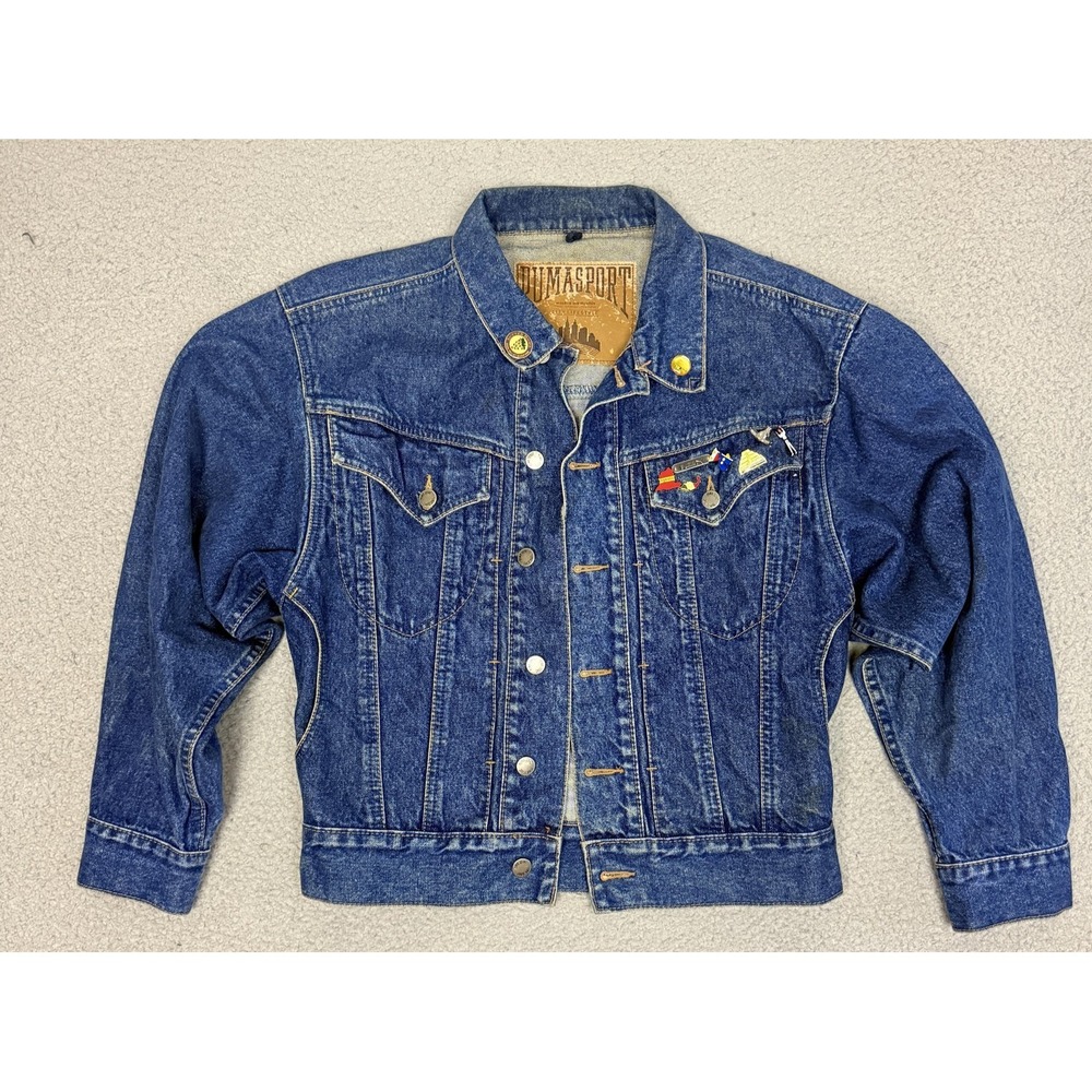 Vintage Denim Jacket Mens Medium Crop 90s Western Yoke Pins